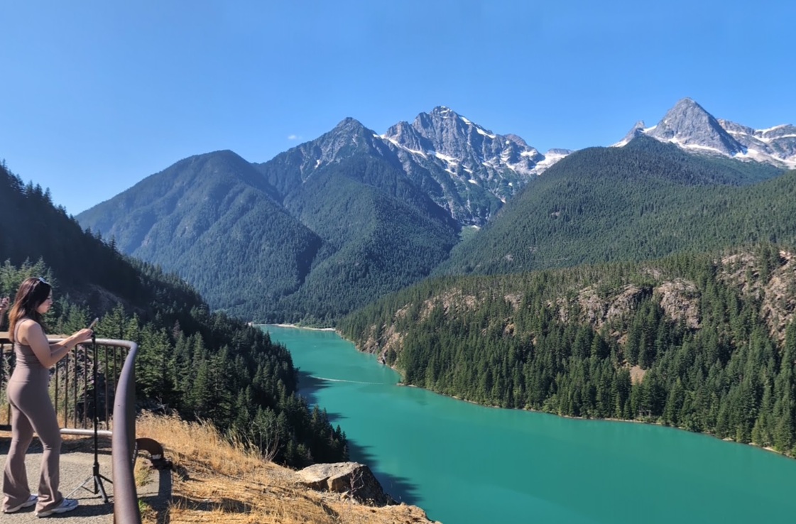 Diablo Lake and jagged peaks from the North Cascades overlook