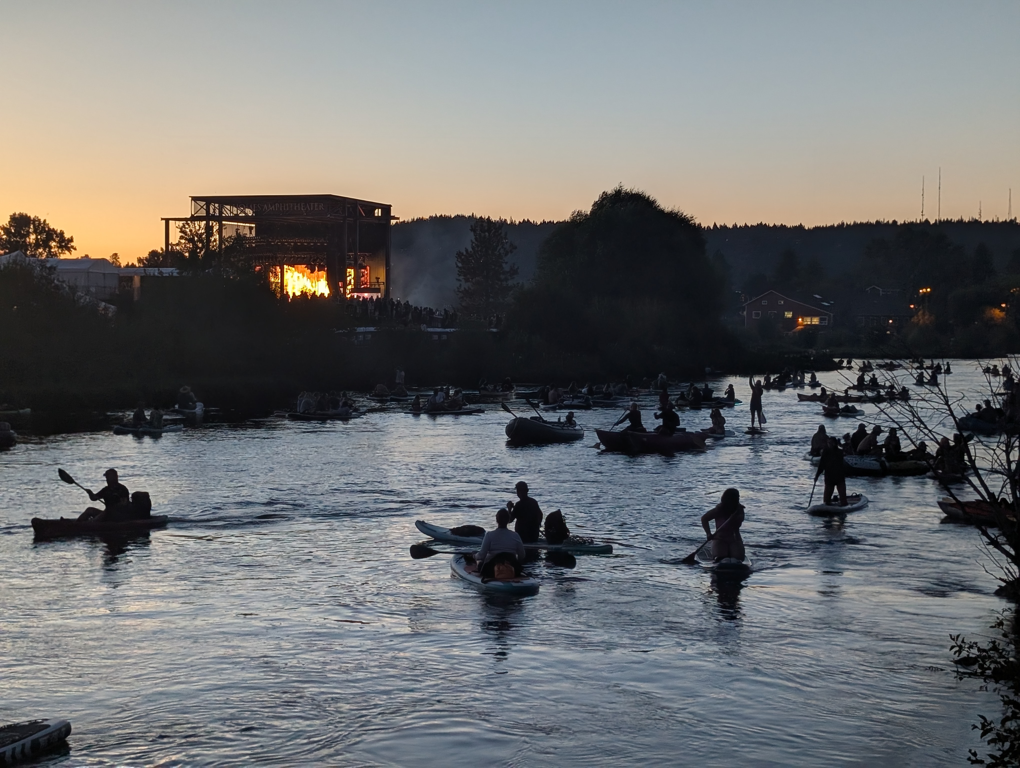 The Hayden Homes Amphitheater in Bend at dusk